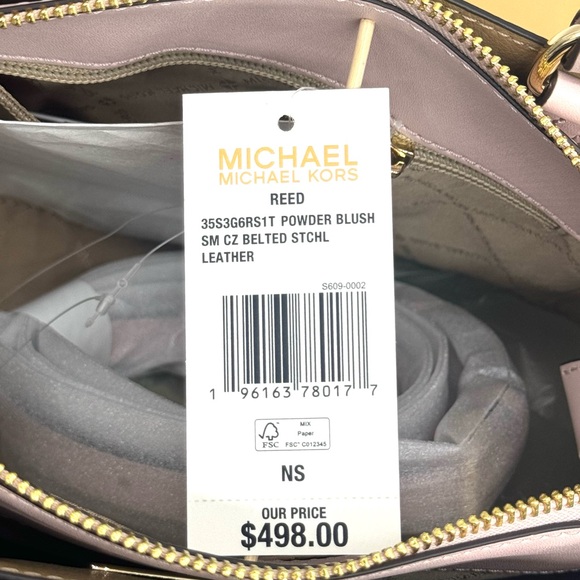 Michael Kors Reed Small Satchel Crossbody Bag Powder Blush - Picture 12 of 12